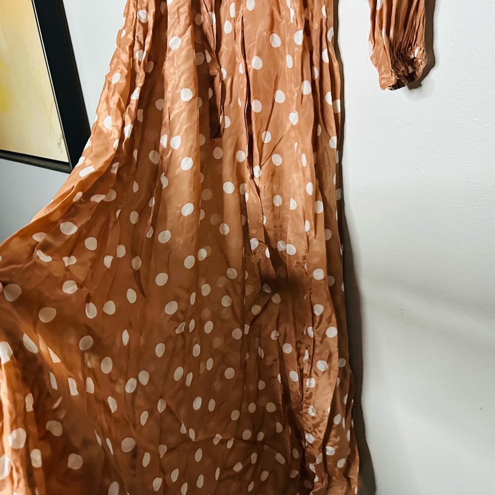 byTiMo Polka Dot Tan White Hourglass V-Neckline Long Sleeve Midi Dress Size S - Picture 6 of 13